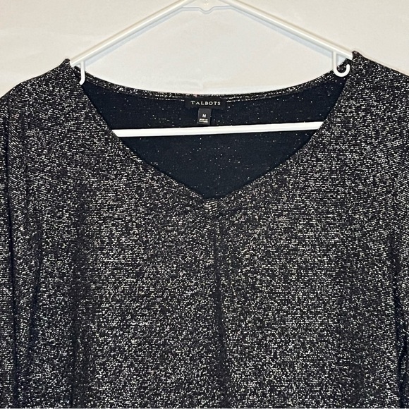 Talbots, Long Sleeve Black and Sliver, V-Neck, Long Sleeve, Blouse, Size Medium - Picture 3 of 9